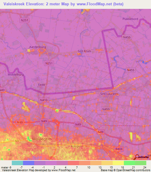 Valeiskreek,Netherlands Elevation Map