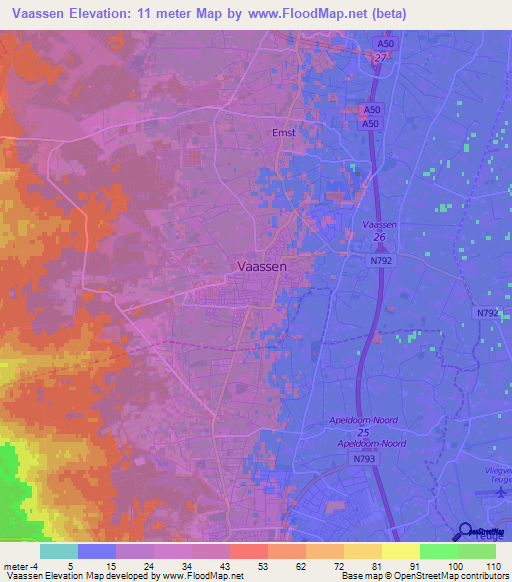 Vaassen,Netherlands Elevation Map
