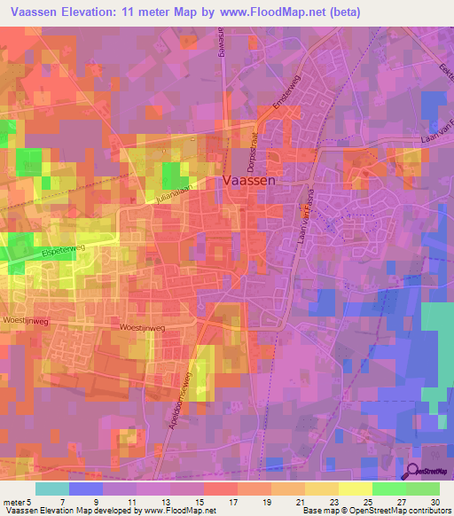 Vaassen,Netherlands Elevation Map