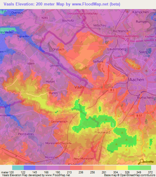 Vaals,Netherlands Elevation Map