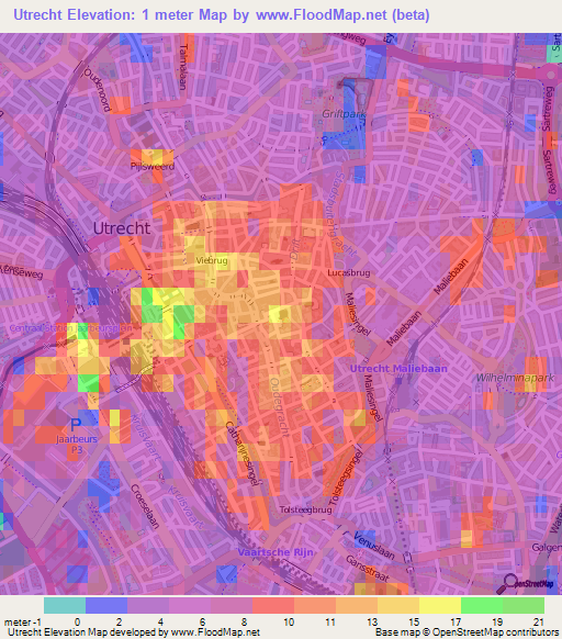 Utrecht,Netherlands Elevation Map