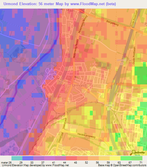 Urmond,Netherlands Elevation Map