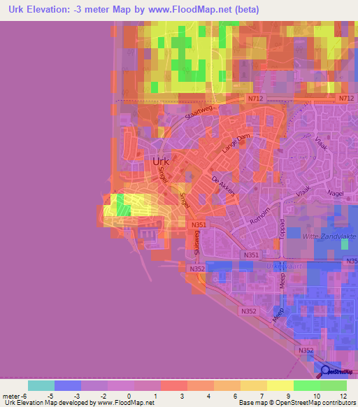 Urk,Netherlands Elevation Map