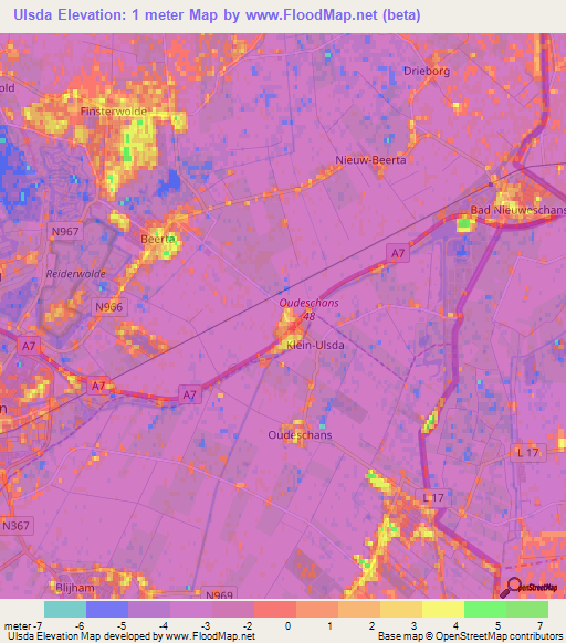 Ulsda,Netherlands Elevation Map