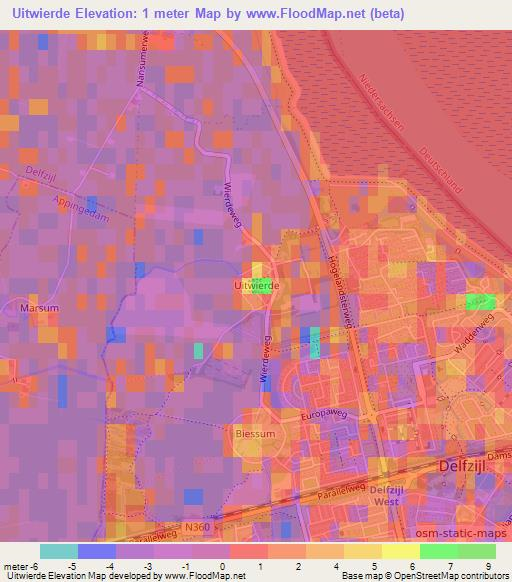 Uitwierde,Netherlands Elevation Map