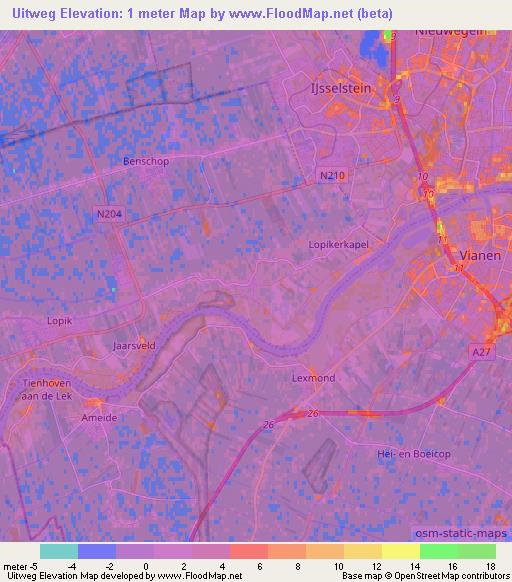 Uitweg,Netherlands Elevation Map