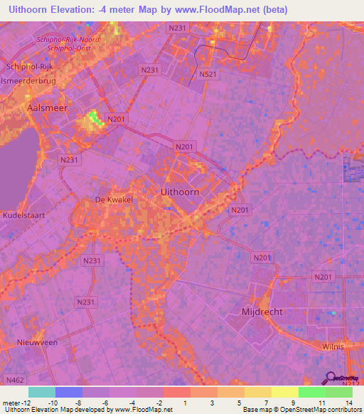 Uithoorn,Netherlands Elevation Map