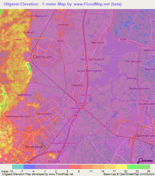 Uitgeest,Netherlands Elevation Map