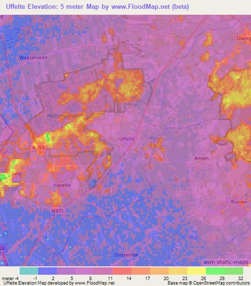 Uffelte,Netherlands Elevation Map