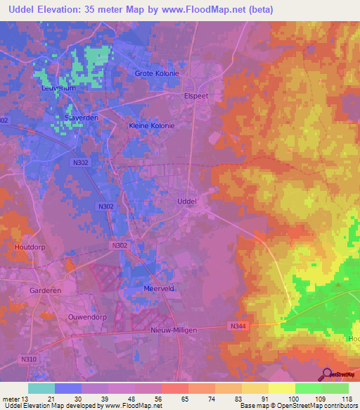 Uddel,Netherlands Elevation Map