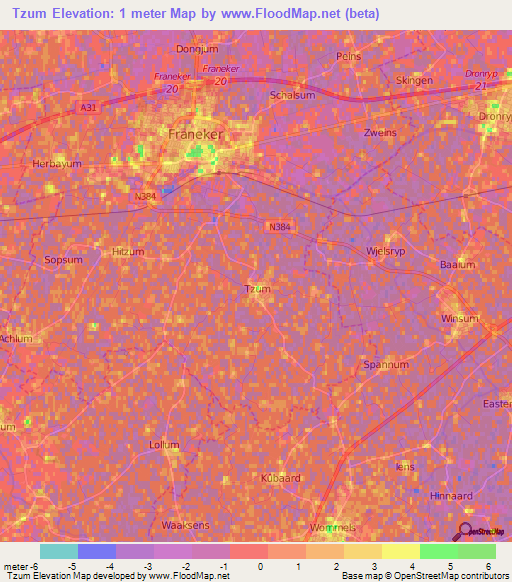 Tzum,Netherlands Elevation Map