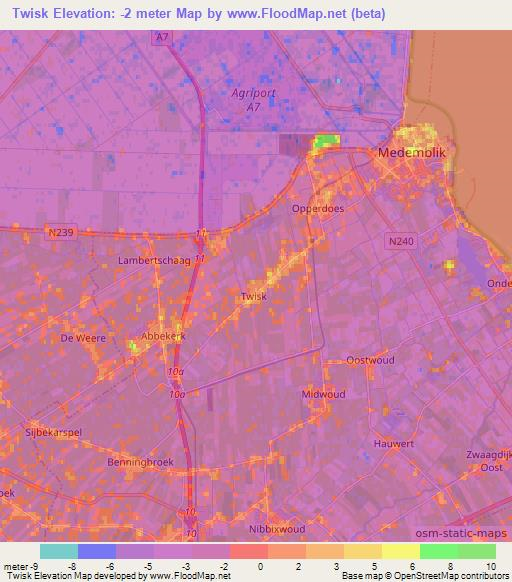 Twisk,Netherlands Elevation Map