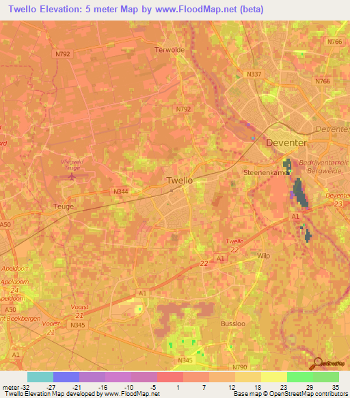 Twello,Netherlands Elevation Map