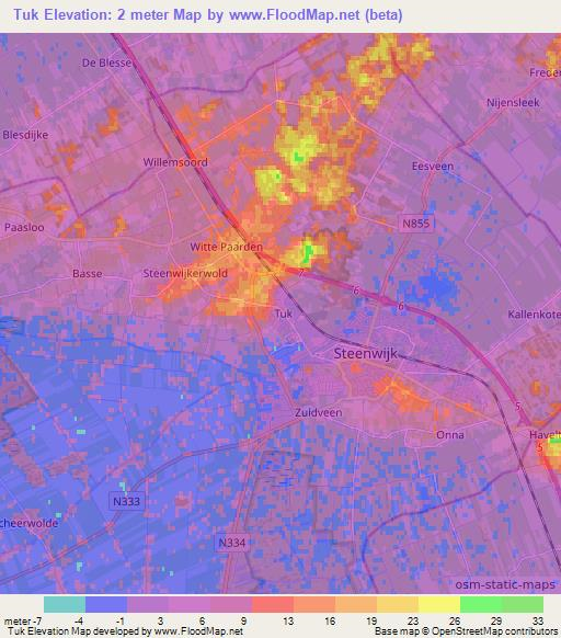 Tuk,Netherlands Elevation Map