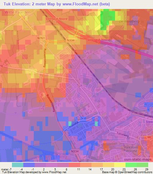 Tuk,Netherlands Elevation Map