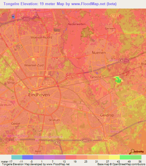 Tongelre,Netherlands Elevation Map