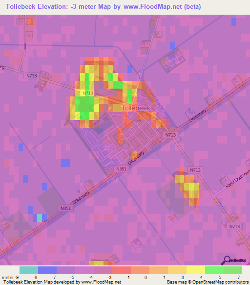 Tollebeek,Netherlands Elevation Map