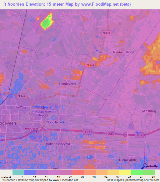 't Noorden,Netherlands Elevation Map