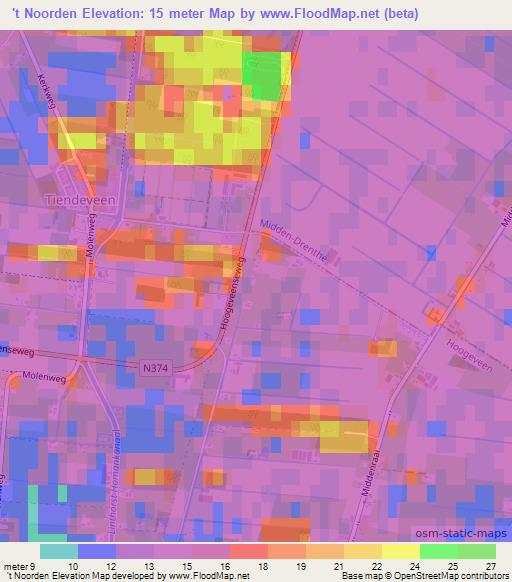 't Noorden,Netherlands Elevation Map