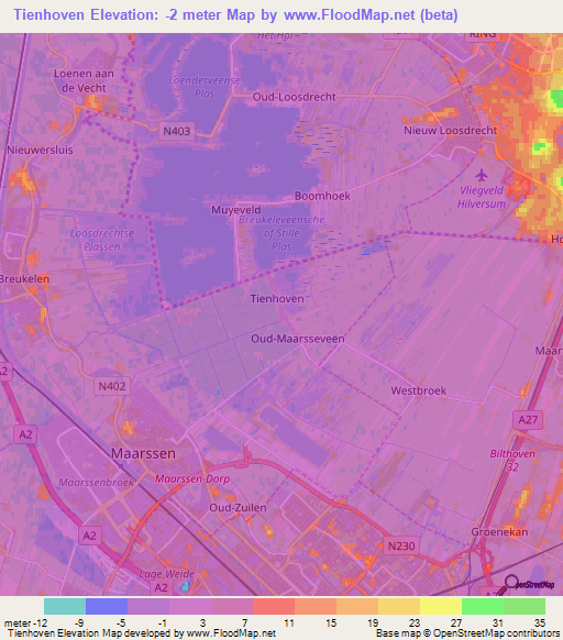 Tienhoven,Netherlands Elevation Map