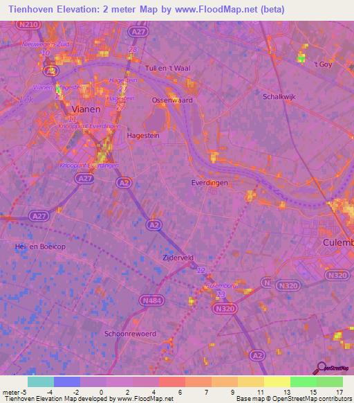 Tienhoven,Netherlands Elevation Map