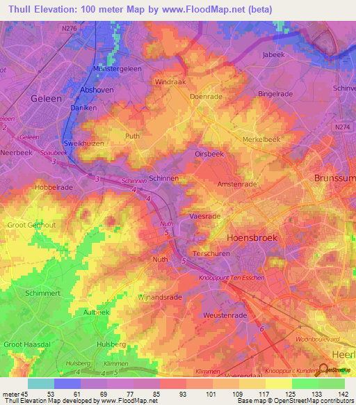 Thull,Netherlands Elevation Map