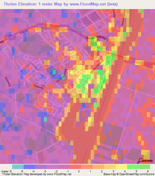 Tholen,Netherlands Elevation Map