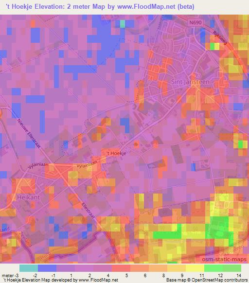 't Hoekje,Netherlands Elevation Map