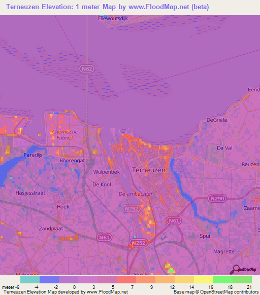 Terneuzen,Netherlands Elevation Map