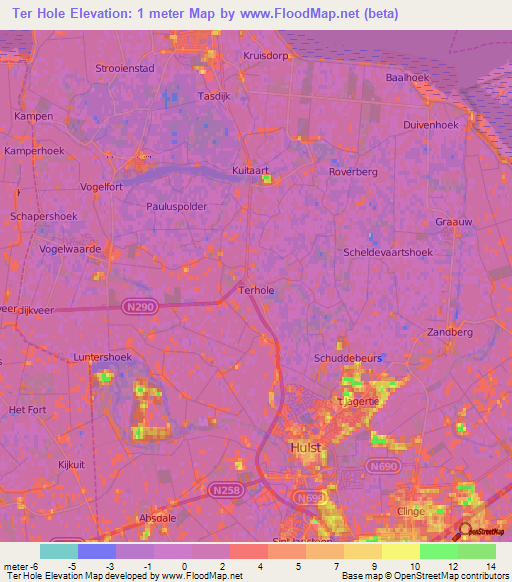 Ter Hole,Netherlands Elevation Map
