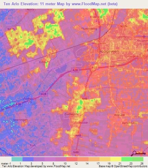 Ten Arlo,Netherlands Elevation Map