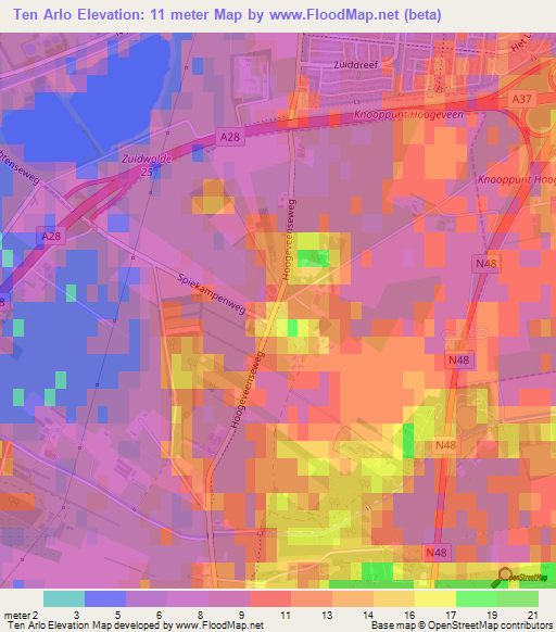 Ten Arlo,Netherlands Elevation Map