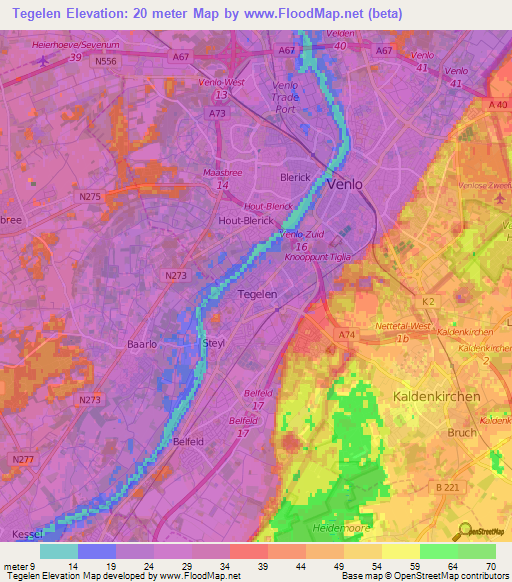 Tegelen,Netherlands Elevation Map