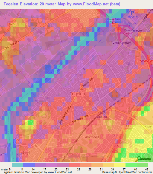 Tegelen,Netherlands Elevation Map