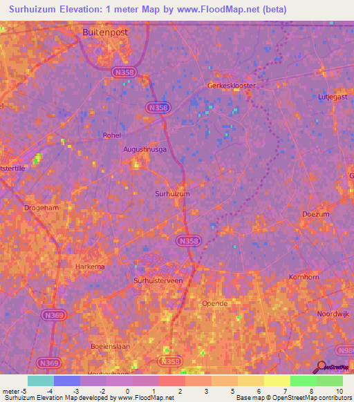 Surhuizum,Netherlands Elevation Map