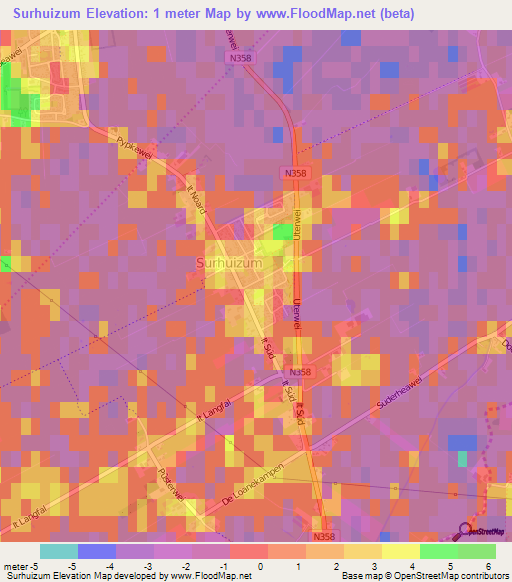 Surhuizum,Netherlands Elevation Map