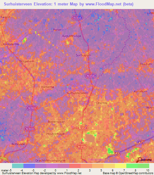 Surhuisterveen,Netherlands Elevation Map