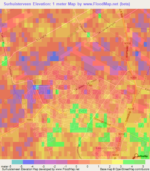 Surhuisterveen,Netherlands Elevation Map