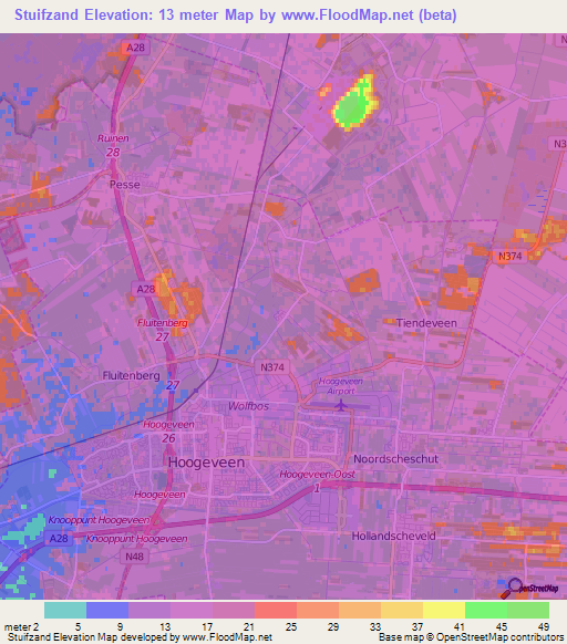 Stuifzand,Netherlands Elevation Map