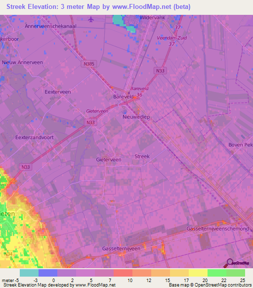 Streek,Netherlands Elevation Map