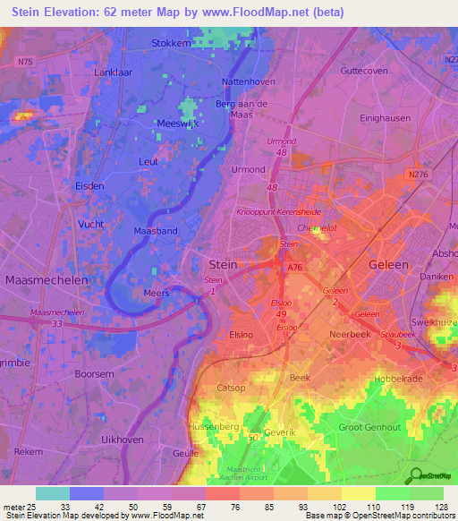 Stein,Netherlands Elevation Map