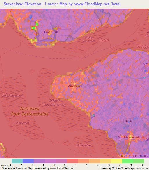Stavenisse,Netherlands Elevation Map