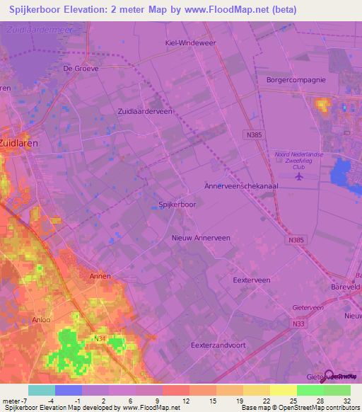Spijkerboor,Netherlands Elevation Map