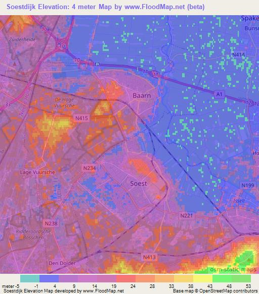 Soestdijk,Netherlands Elevation Map