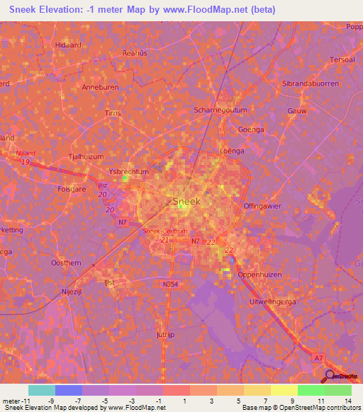 Sneek,Netherlands Elevation Map
