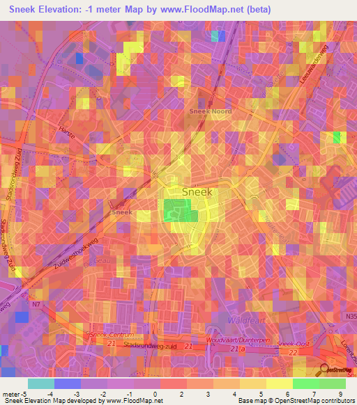 Sneek,Netherlands Elevation Map