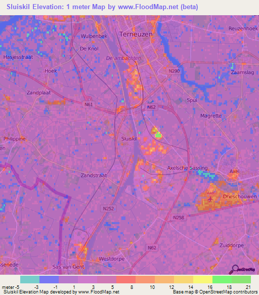 Sluiskil,Netherlands Elevation Map