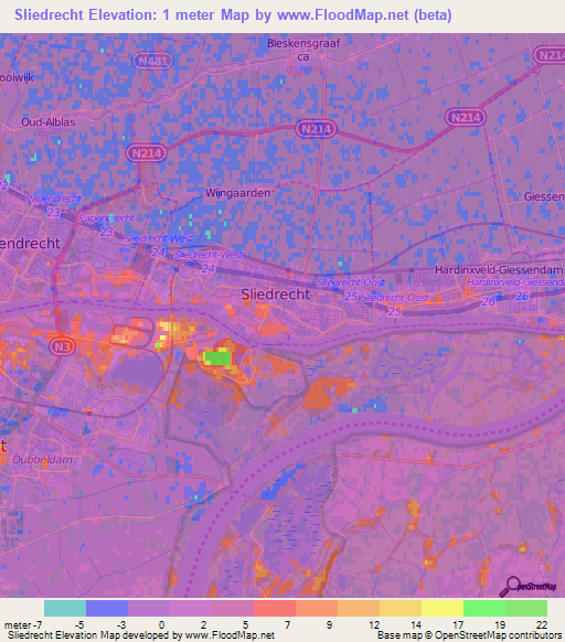 Sliedrecht,Netherlands Elevation Map