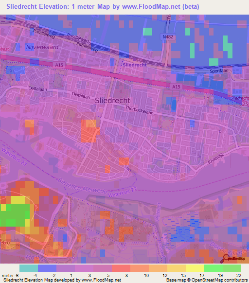 Sliedrecht,Netherlands Elevation Map