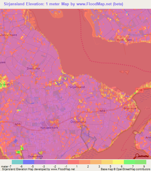 Sirjansland,Netherlands Elevation Map